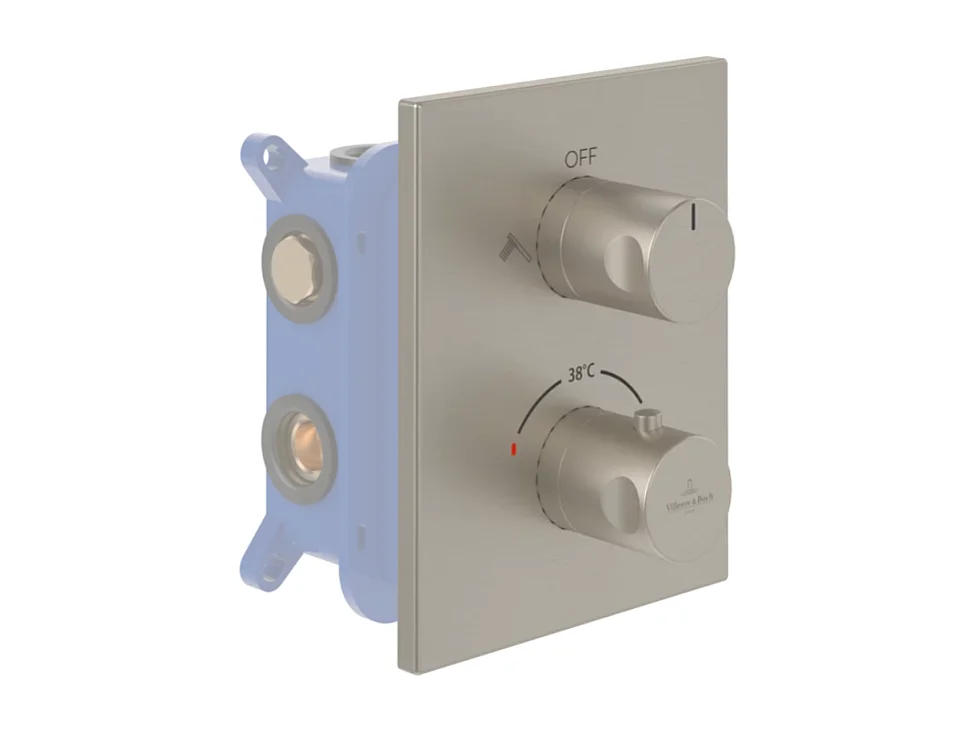 Façade thermostatique 2 voies VILLEROY ET BOCH Universal rectangle Brushed Nickel Matt + corps encastré