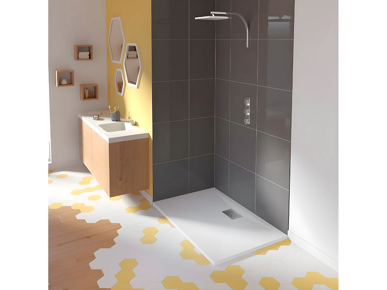 Receveur de douche antidérapant KINEDO Kinesurf biotec rectangle Blanc 100 x 70 x 4