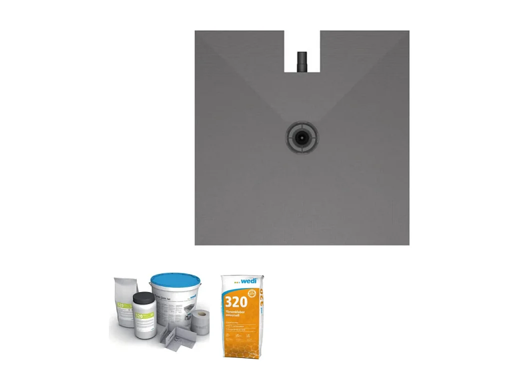 Receveur à carreler 100 x 100 cm WEDI Fundo Plano, bonde intégrée + colle 320 + kit d'étanchéité