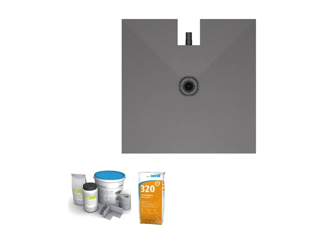 Receveur à carreler 100 x 100 cm WEDI Fundo Plano, bonde intégrée + colle 320 + kit d'étanchéité