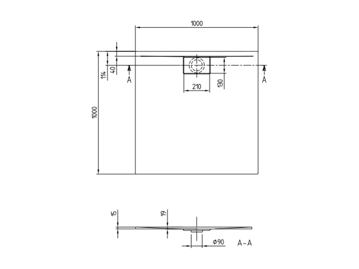 Receveur antidérapant 100 x 100 VILLEROY ET BOCH Architectura Metalrim acrylique carré gris