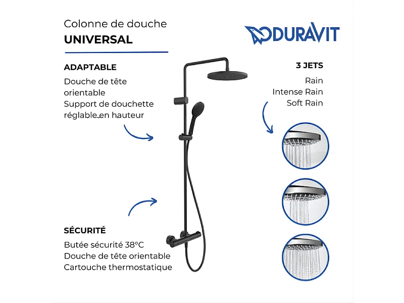 Colonne de douche thermostatique DURAVIT MinusFlow noir mat