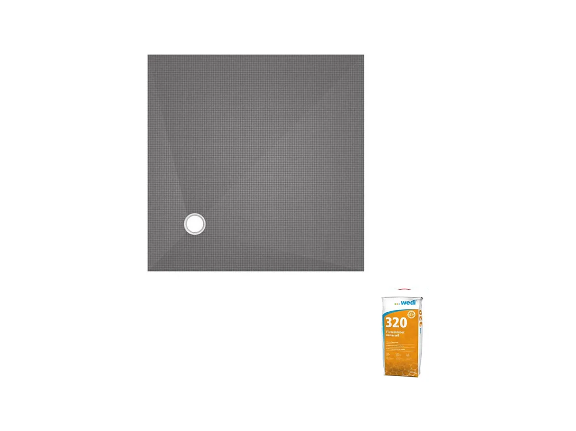 Receveur de douche à carreler 120 x 120 WEDI Fundo Primo carré écoulement excentré + colle 320
