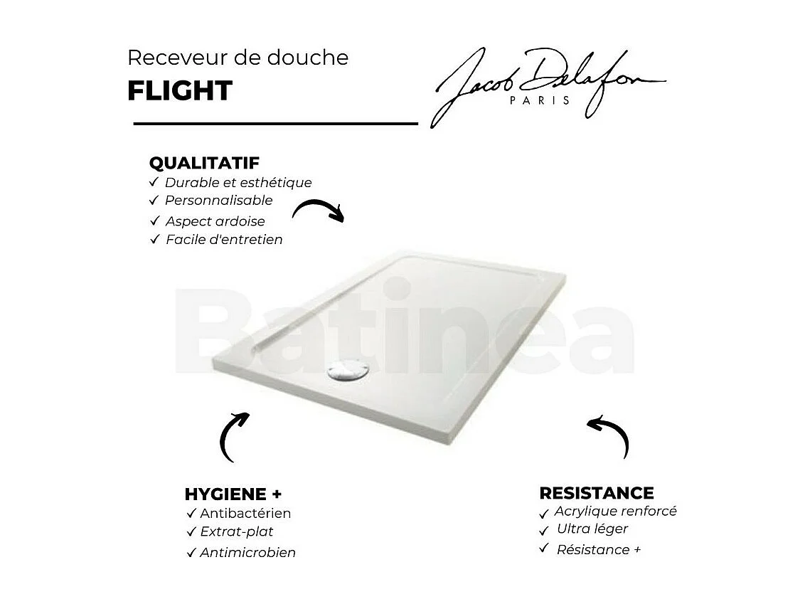 Receveur de douche JACOB DELAFON Flight rectangle extra plat Douche italienne 140 x 100 cm