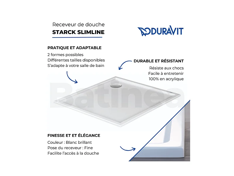 Receveur de douche 100 x 100 DURAVIT Starck Slimline