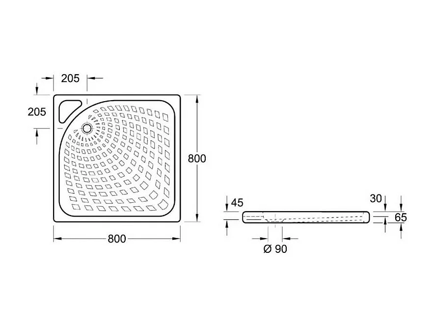 Receveur 80 x 80 VILLEROY ET BOCH O Novo ceramique carré blanc angle