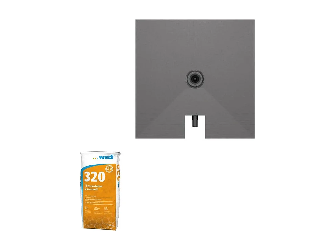 Receveur à carreler 100 x 100 cm WEDI Fundo Plano, bonde intégrée + Colle Wedi 320
