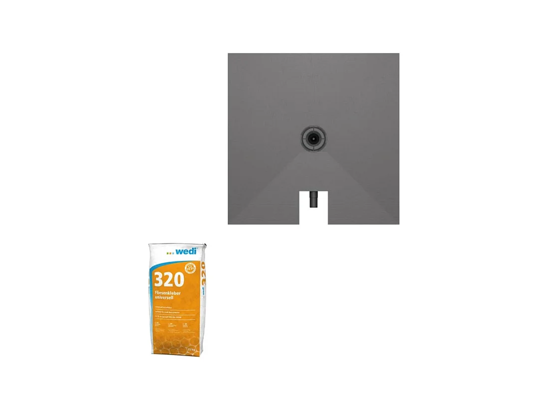 Receveur à carreler 100 x 100 cm WEDI Fundo Plano, bonde intégrée + Colle Wedi 320