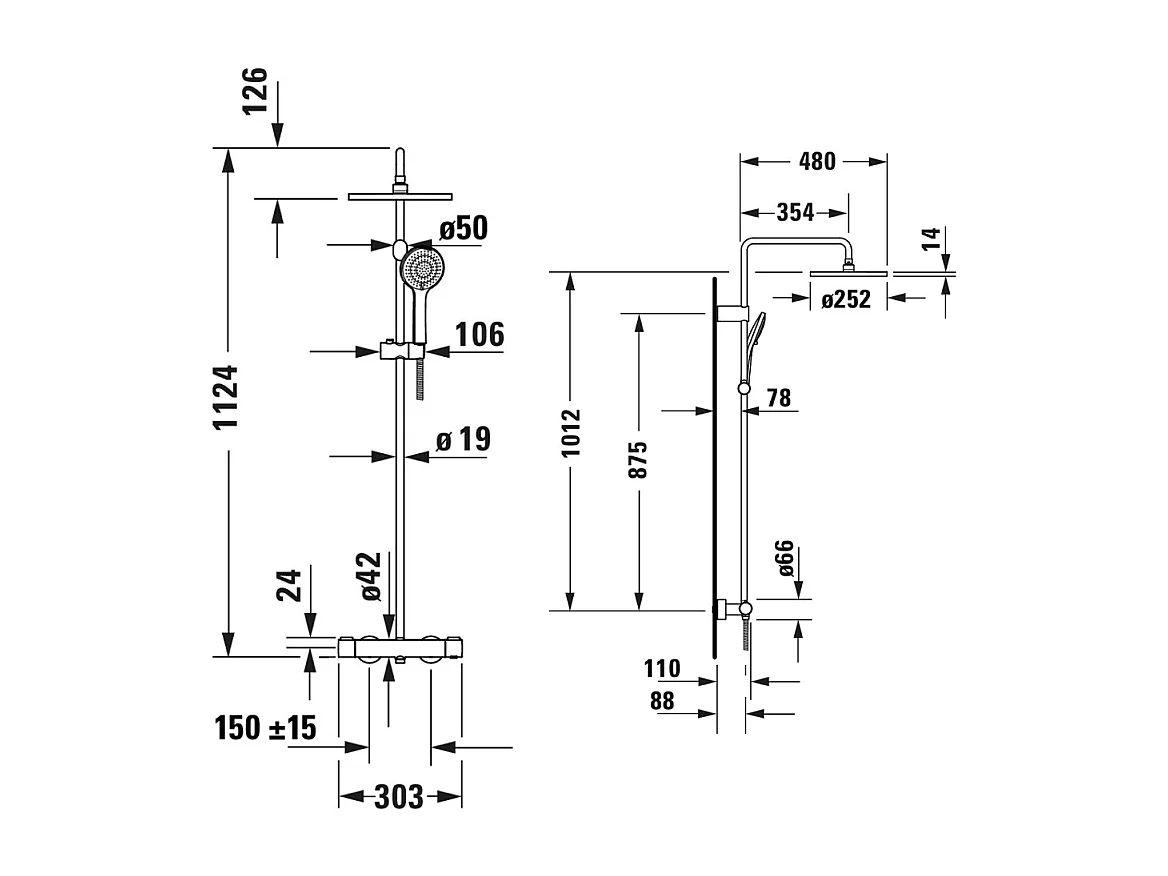 Colonne de douche thermostatique DURAVIT MinusFlow inox brossé
