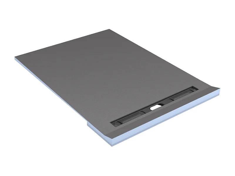 Receveur à carreler 120 x 120 cm avec écoulement linéaire pour plancher bois Wedi Rioligno