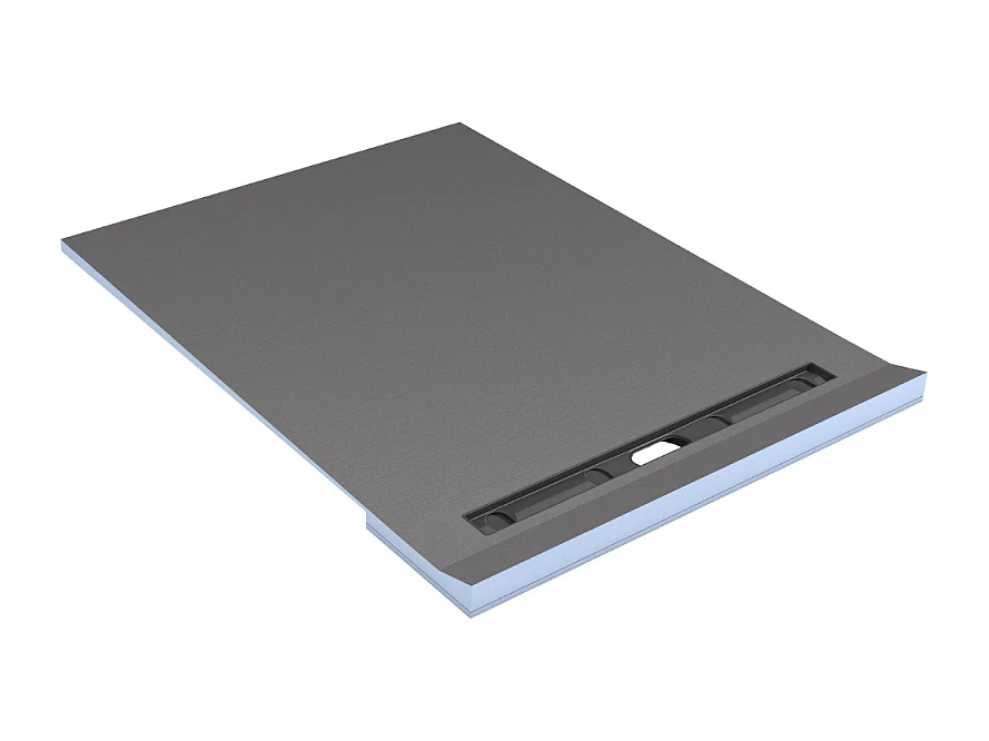 Receveur à carreler 90 x 90 cm avec écoulement linéaire pour plancher bois Wedi Rioligno