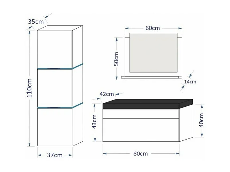 Ensemble meuble de salle de bain et vasque IBIZA BIG I 80 CM blanc
