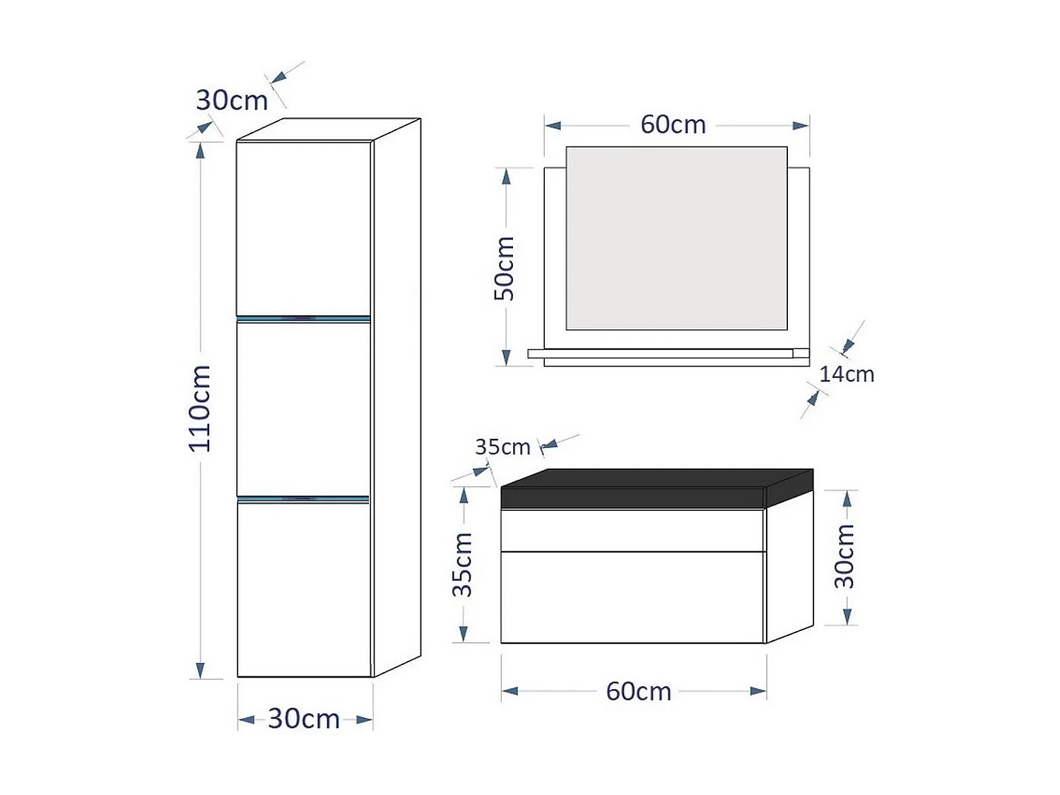 Ensemble meuble de salle de bain et vasque LUNA I 60 CM blanc