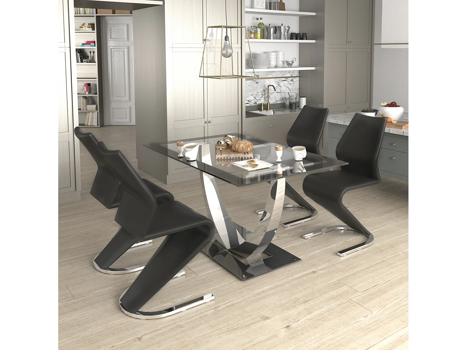 Mesa Unique negra pata cromada