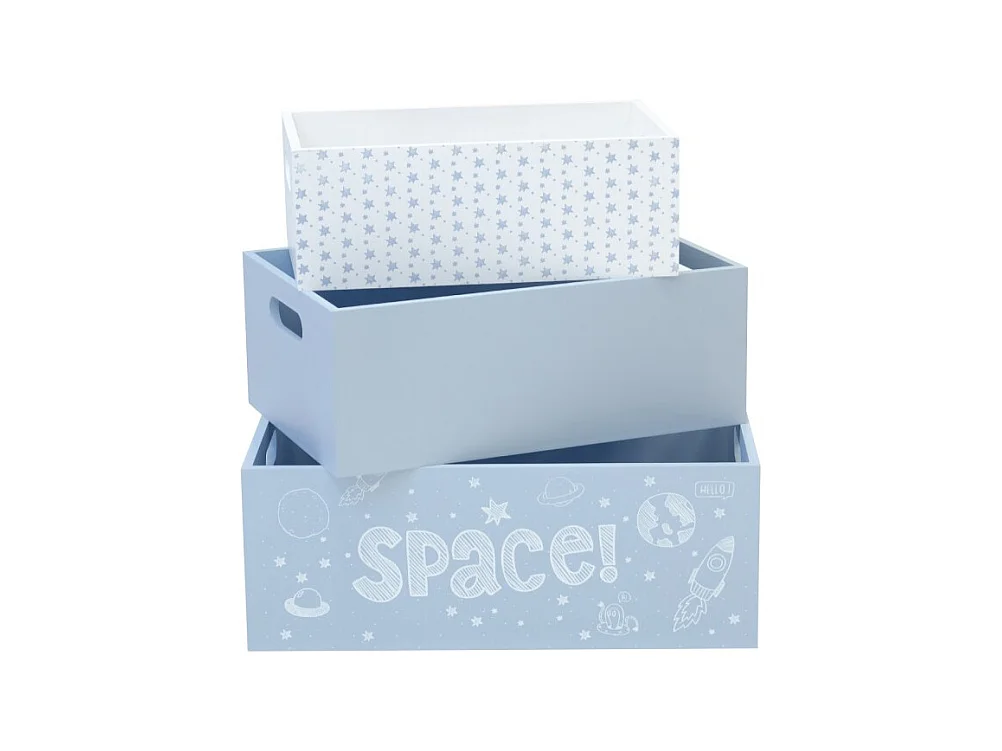 Boîtes lot de 3 en bois bleues 15x40x28/13x35x23/11x30x18cm