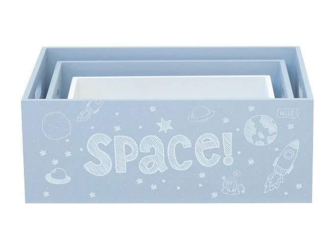 Boîtes lot de 3 en bois bleues 15x40x28/13x35x23/11x30x18cm