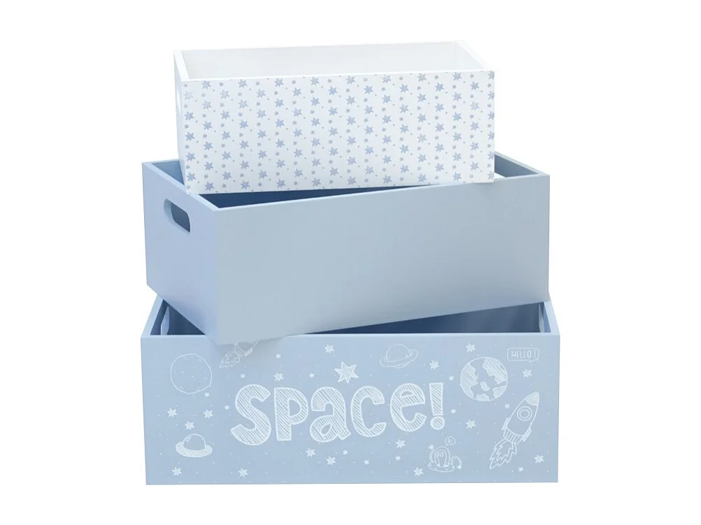 Space set van 3 blauwe mdf dozen 15x40x28/13x35x23/11x30x18cm