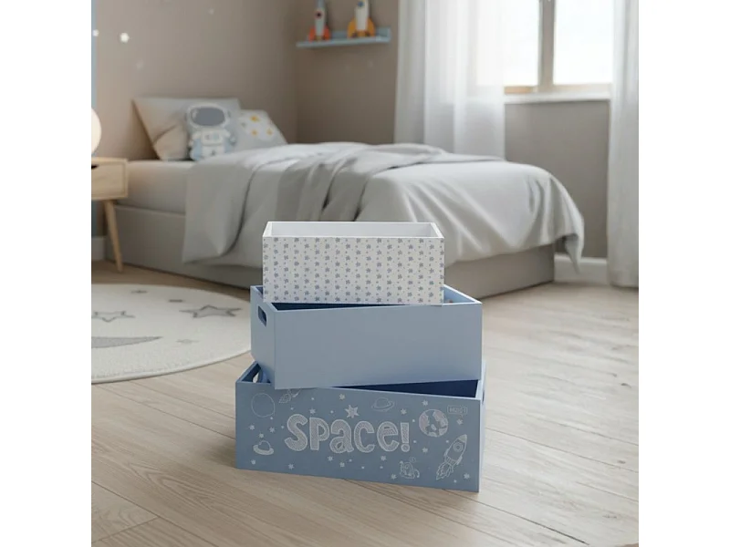 Space set van 3 blauwe mdf dozen 15x40x28/13x35x23/11x30x18cm