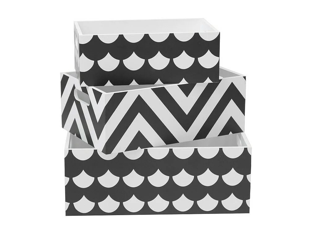 Boîtes lot de 3 en bois noir et blanc 15x40x28/13x35x23/11x30x18cm