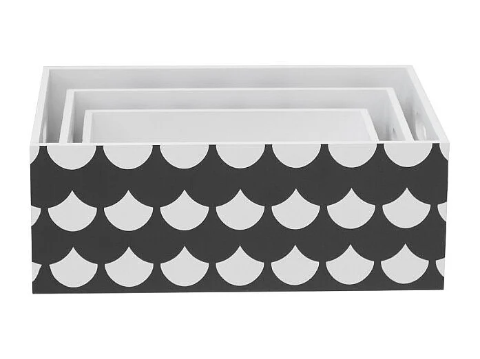 Boîtes lot de 3 en bois noir et blanc 15x40x28/13x35x23/11x30x18cm