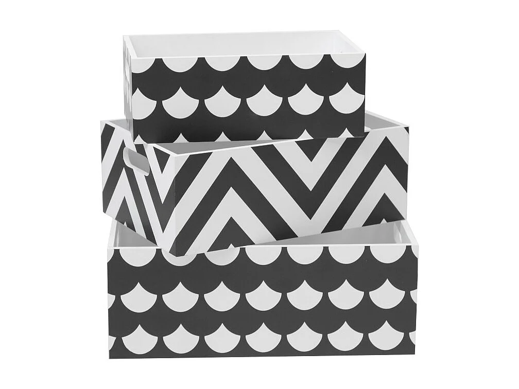 Set di 3 Scatole MDF bianchi e neri 15x40x28/13x35x23/11x30x18cm