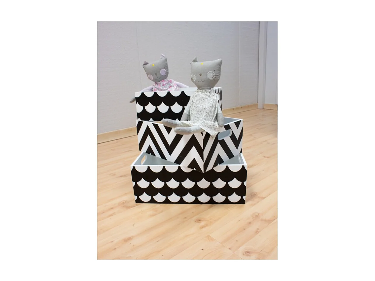 Set di 3 Scatole MDF bianchi e neri 15x40x28/13x35x23/11x30x18cm