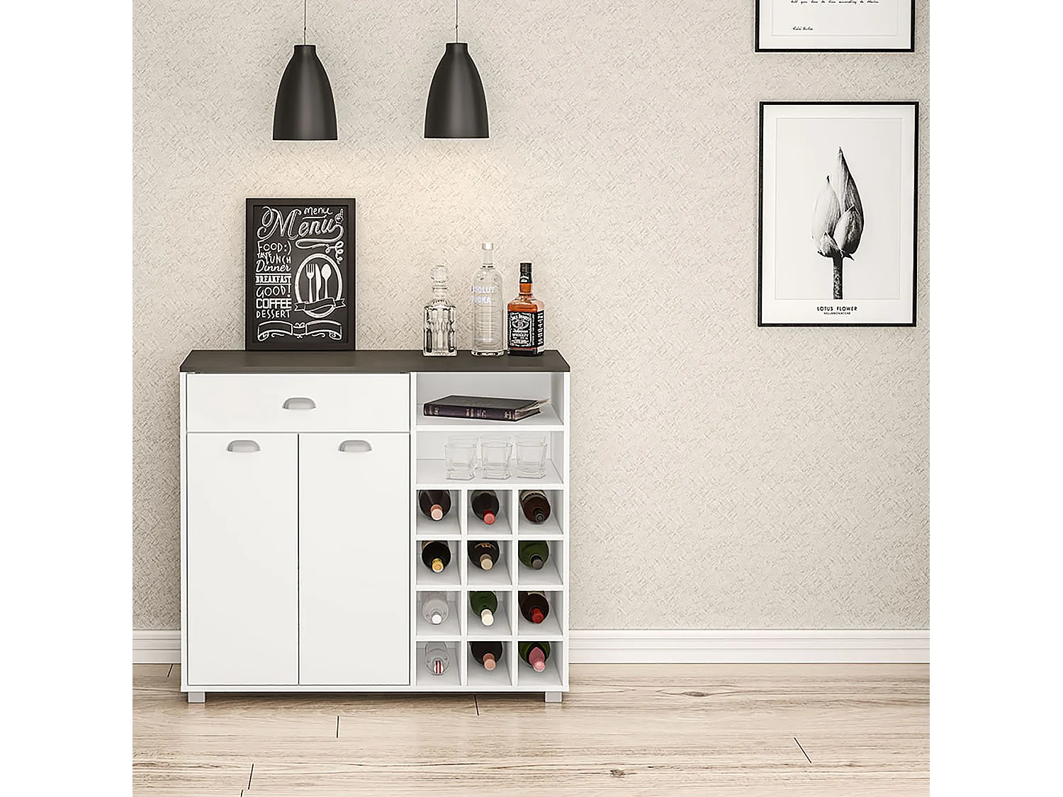 Buffet asfeld 2 botellero blanco