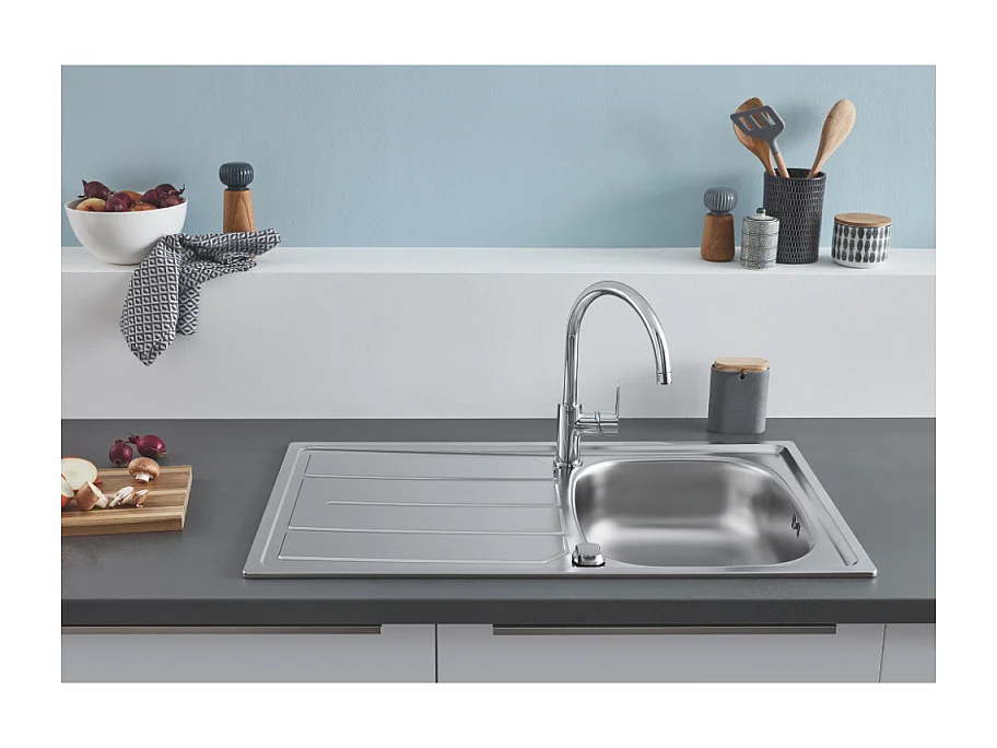 GROHE Evier 1 cuve avec égouttoir réversible en acier inoxydable K200