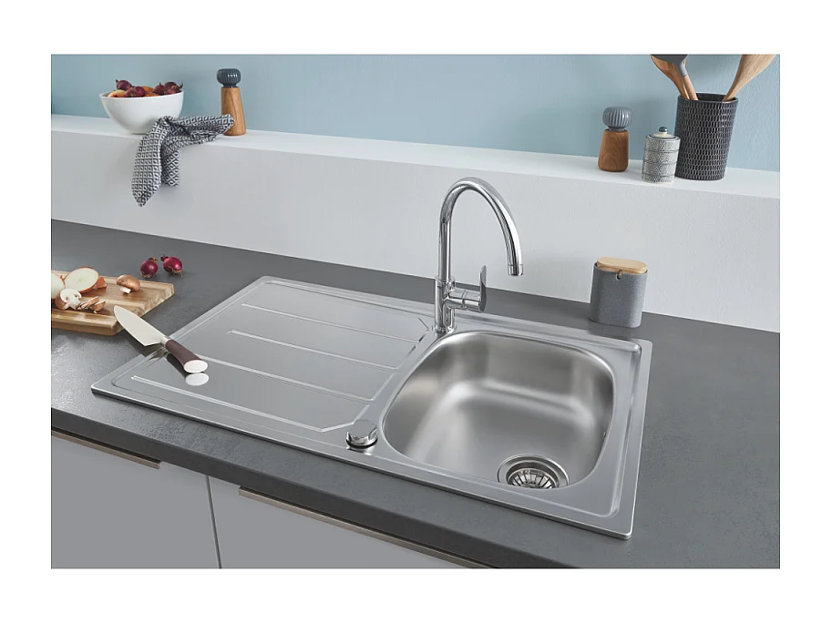 GROHE Evier 1 cuve avec égouttoir réversible en acier inoxydable K200