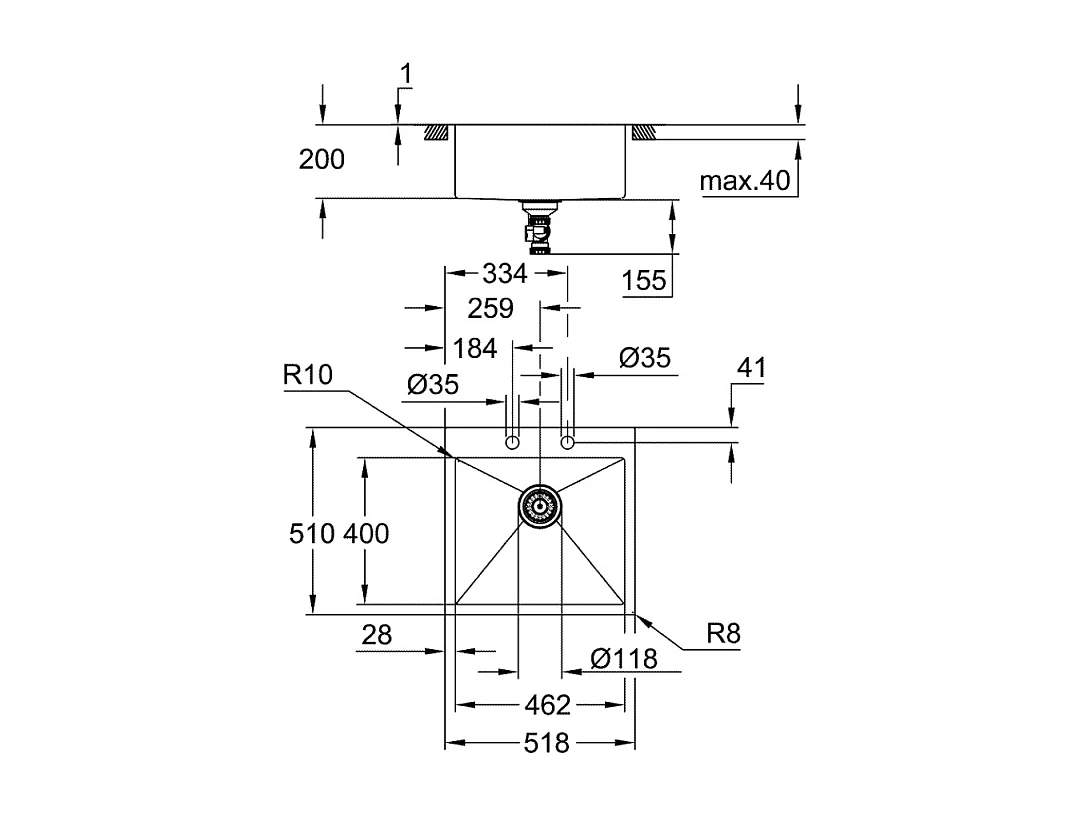 GROHE Evier 1 cuve en acier inoxydable K800 31583SD1