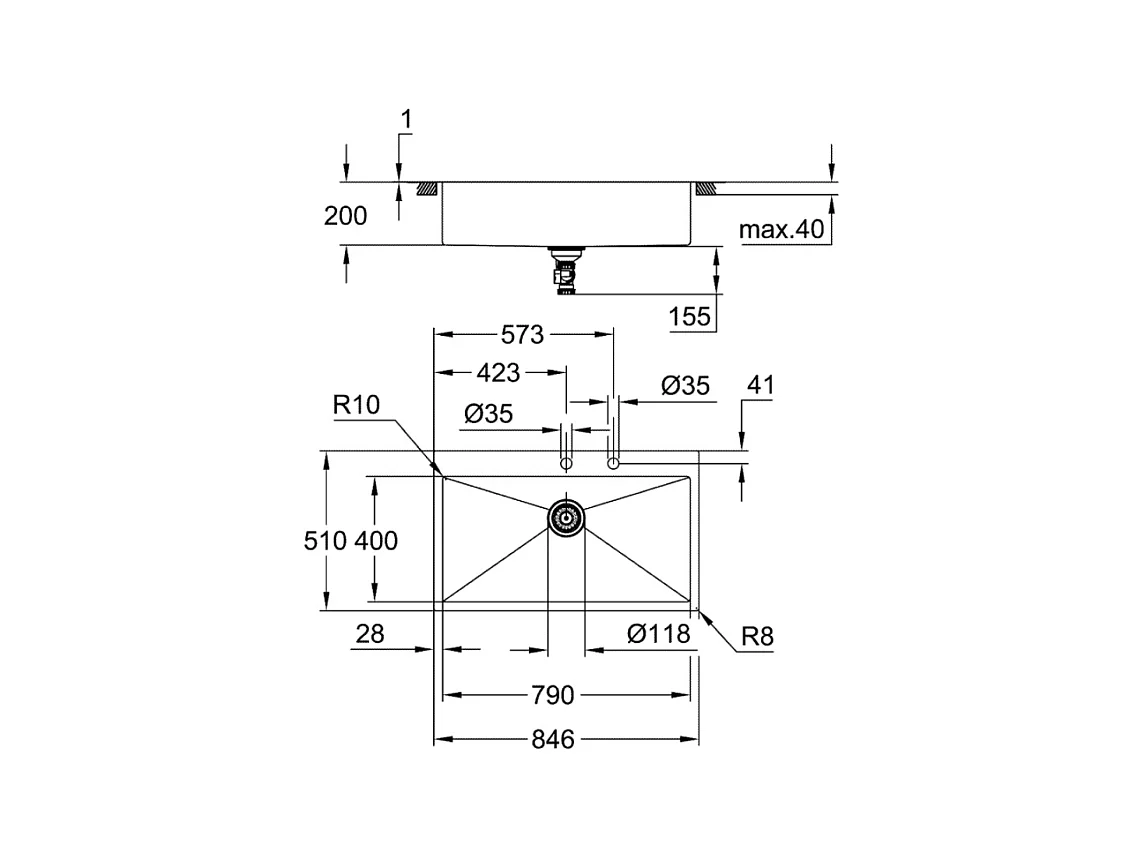 GROHE Fregadero de acero inoxidable 1 seno K800 31584SD1