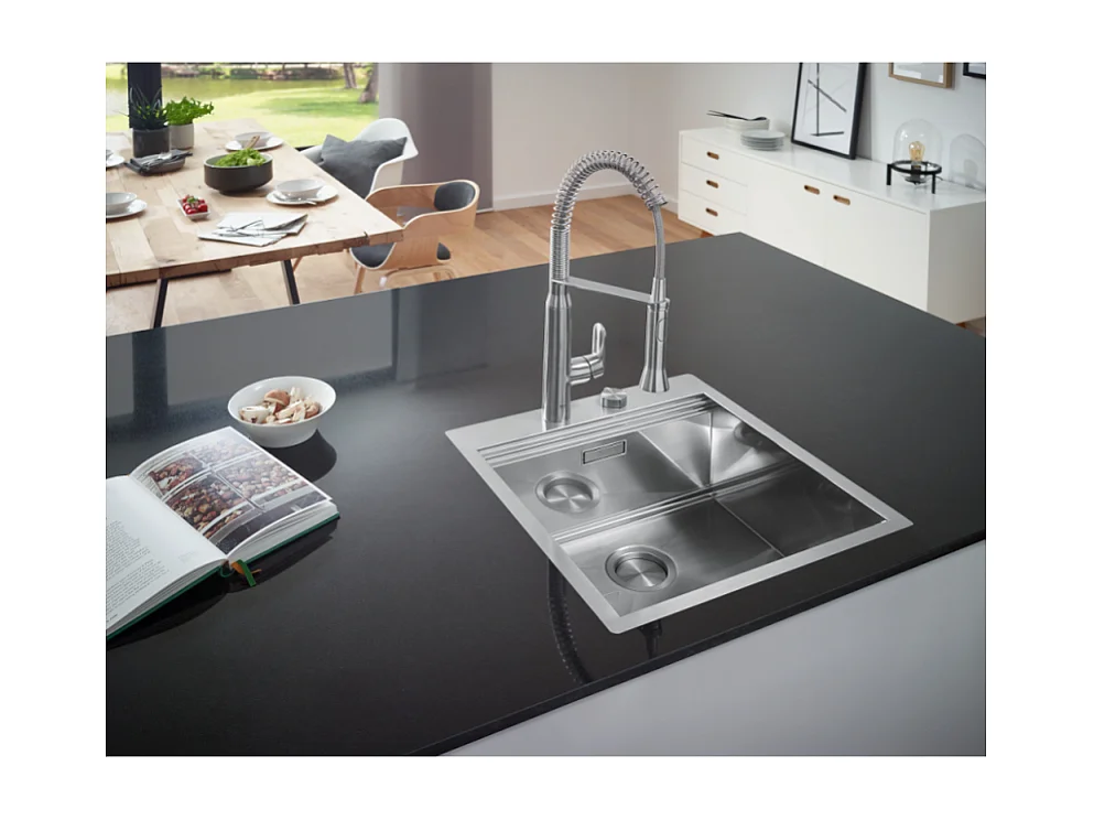 Lavello in acciaio inox GROHE K800 1 vasca 84,6x51 cm finitura satinata StarLight installazione rapida
