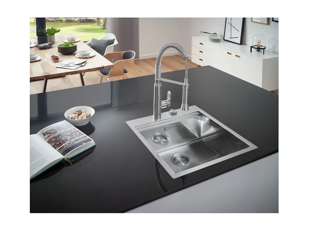 Lavello in acciaio inox GROHE K800 1 vasca 84,6x51 cm finitura satinata StarLight installazione rapida