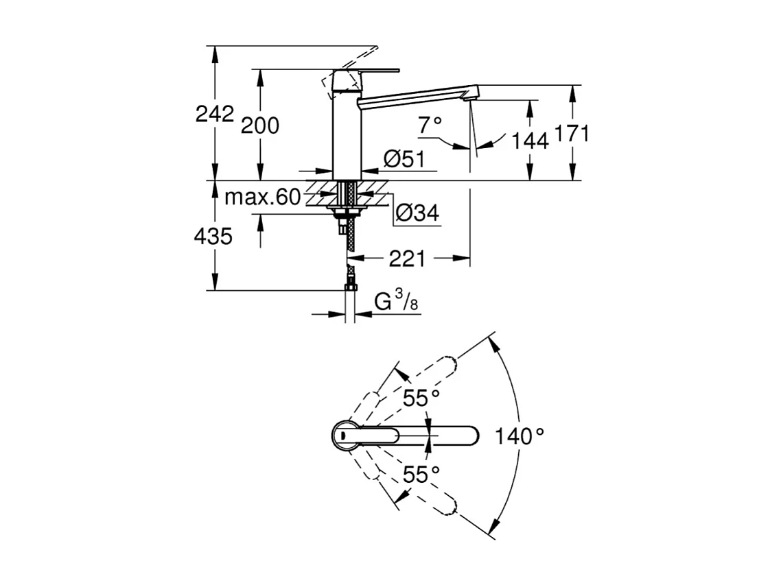 Misturador de cozinha GROHE Get com bico baixo Supersteel Cinza Termostático