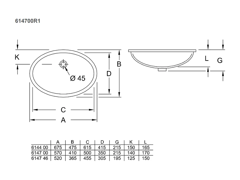 Vasque VILLEROY ET BOCH à encastrer par-dessous Evana