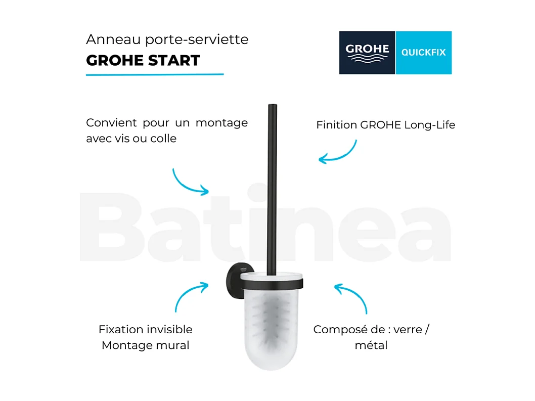Porte balai WC GROHE Start noir mat + microfibre