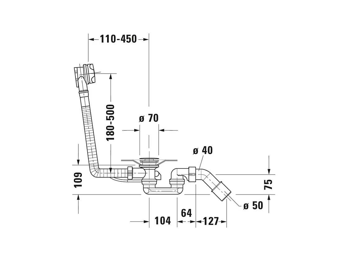 Vidage baignoire DURAVIT 40x8x40 cm central