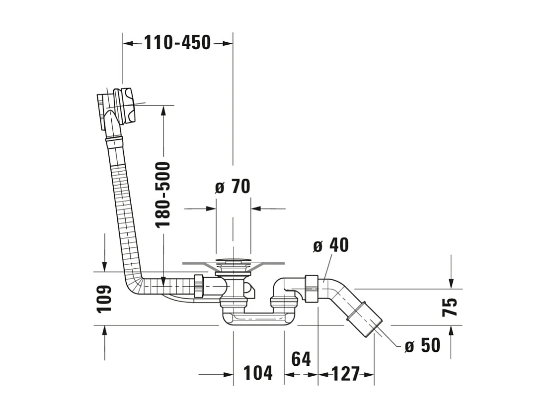 Vidage baignoire DURAVIT 40x8x40 cm central