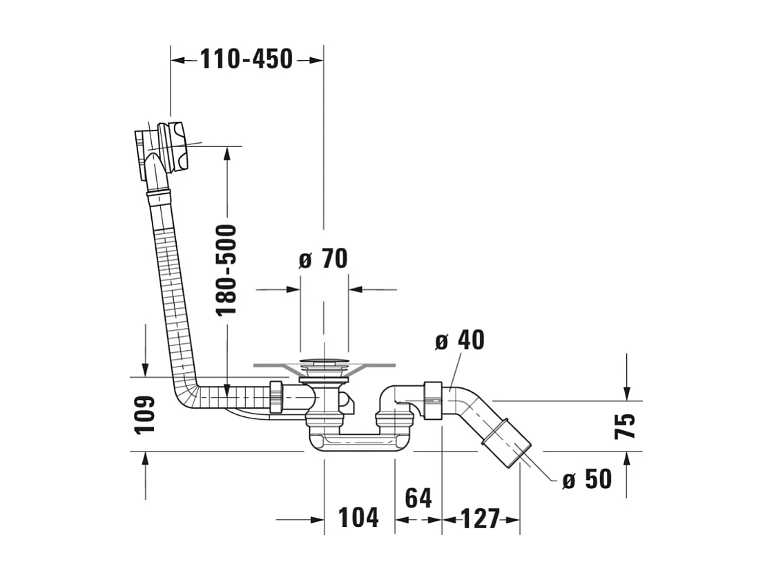 Vidage baignoire DURAVIT 40x8x40 cm central