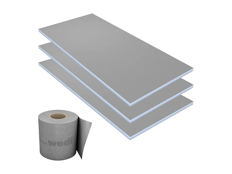 Lot de 3 panneaux de construction WEDI 250 x 60 x 5 cm + Bande d'étanchéité