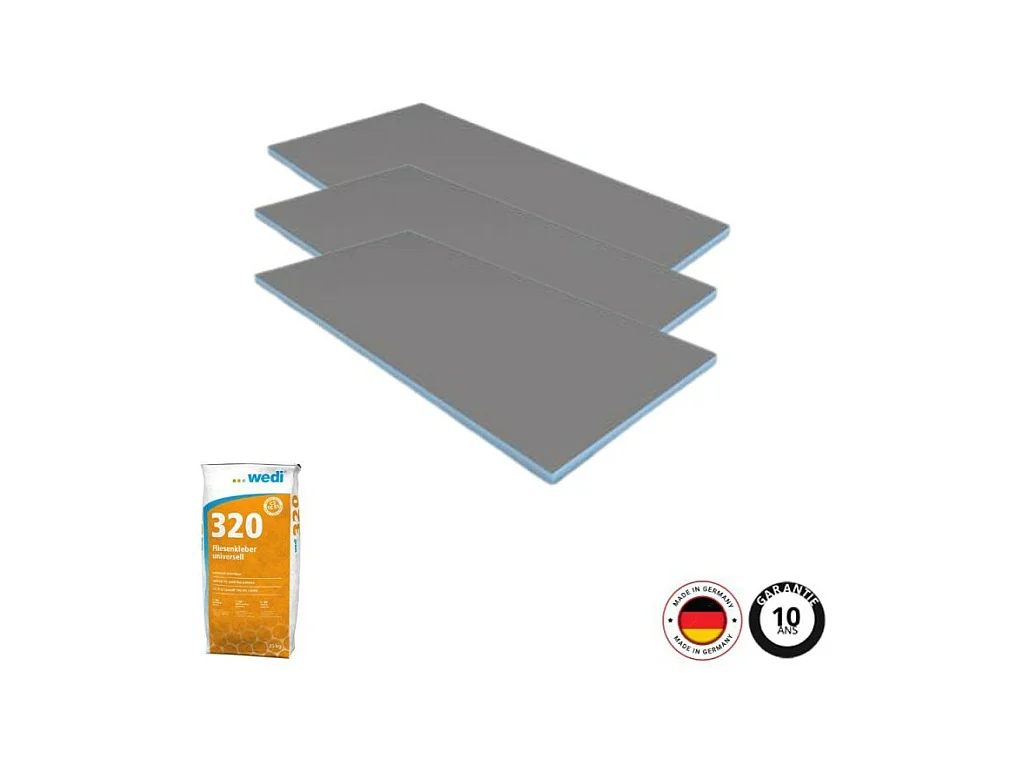Pack 3 panneaux de construction WEDI 125 x 60 x 3 cm + colle à carrelage universelle 320