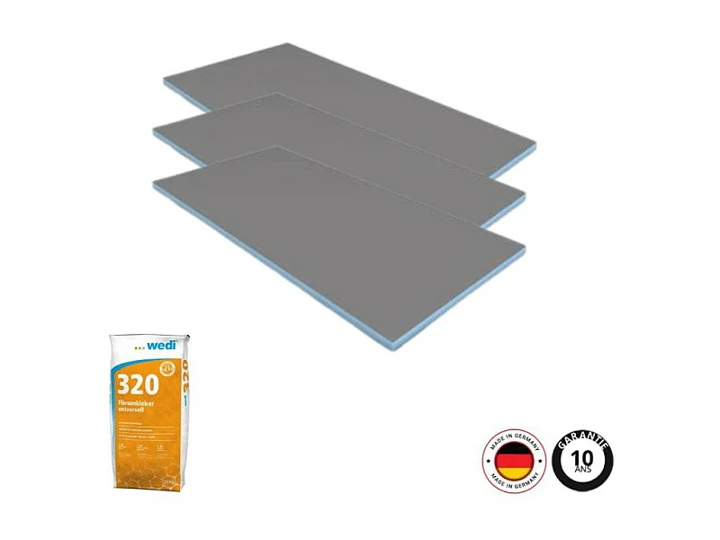 Pack 3 panneaux de construction WEDI 125 x 60 x 3 cm + colle à carrelage universelle 320