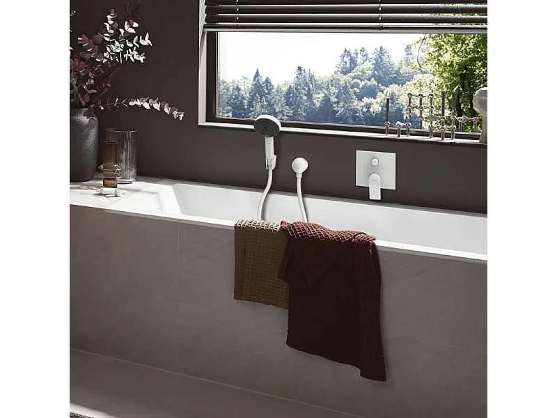 Ensemble support mural et douchette 105 3jet Relaxation avec flexible 160 cm blanc mat Hansgrohe Pulsify Select