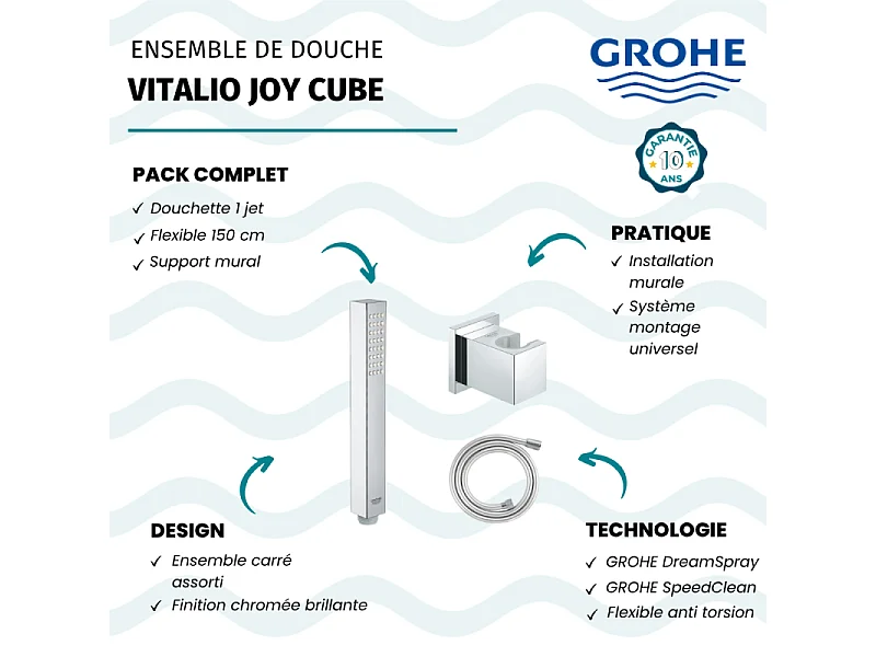 Douchette GROHE Vitalio Joy Cube Stick avec flexible 150 cm et support mural