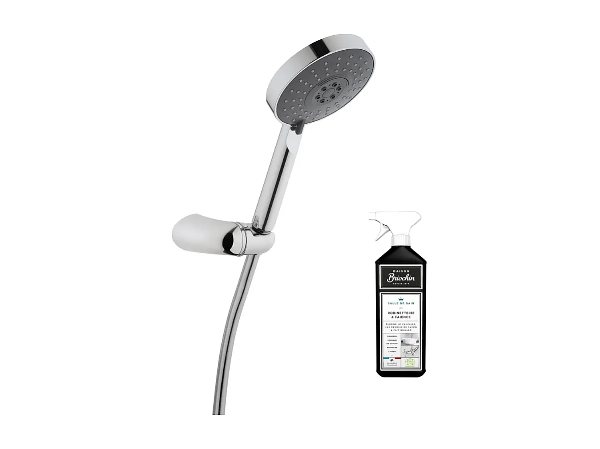 Pommeau de douche VITRA Master Slot 3 jets avec support et flexible + nettoyant Briochin