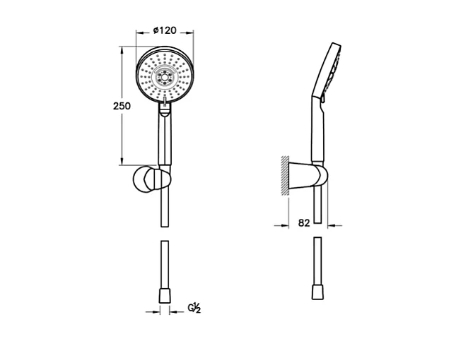 Pommeau de douche VITRA Master Slot 3 jets avec support et flexible + nettoyant Briochin