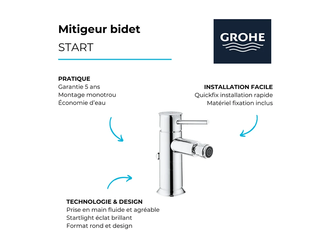Mitigeur bidet avec vidage GROHE Start quickfix
