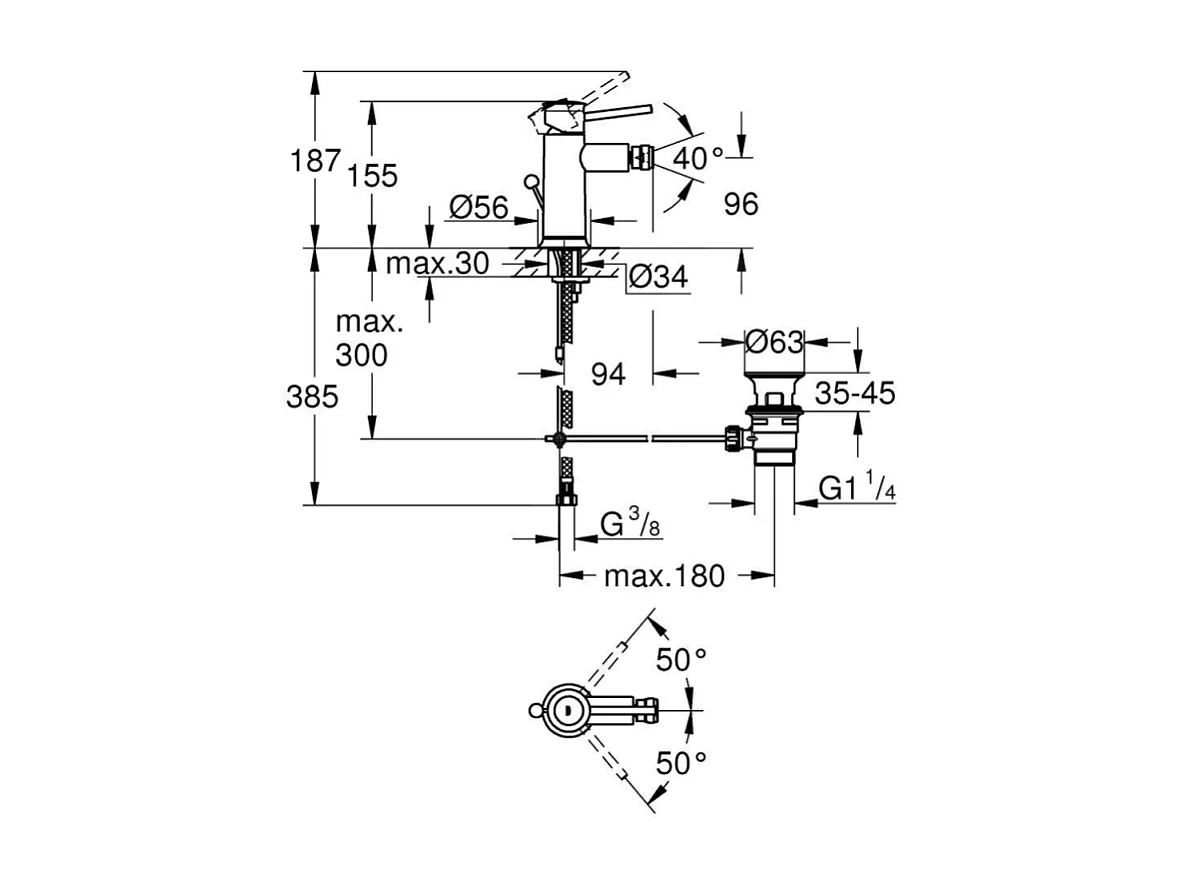 Mitigeur bidet avec vidage GROHE Start quickfix