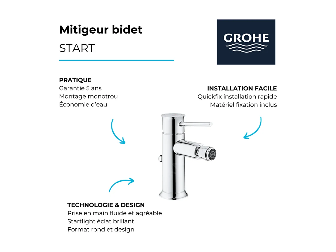 Mitigeur bidet avec vidage GROHE Start quickfix