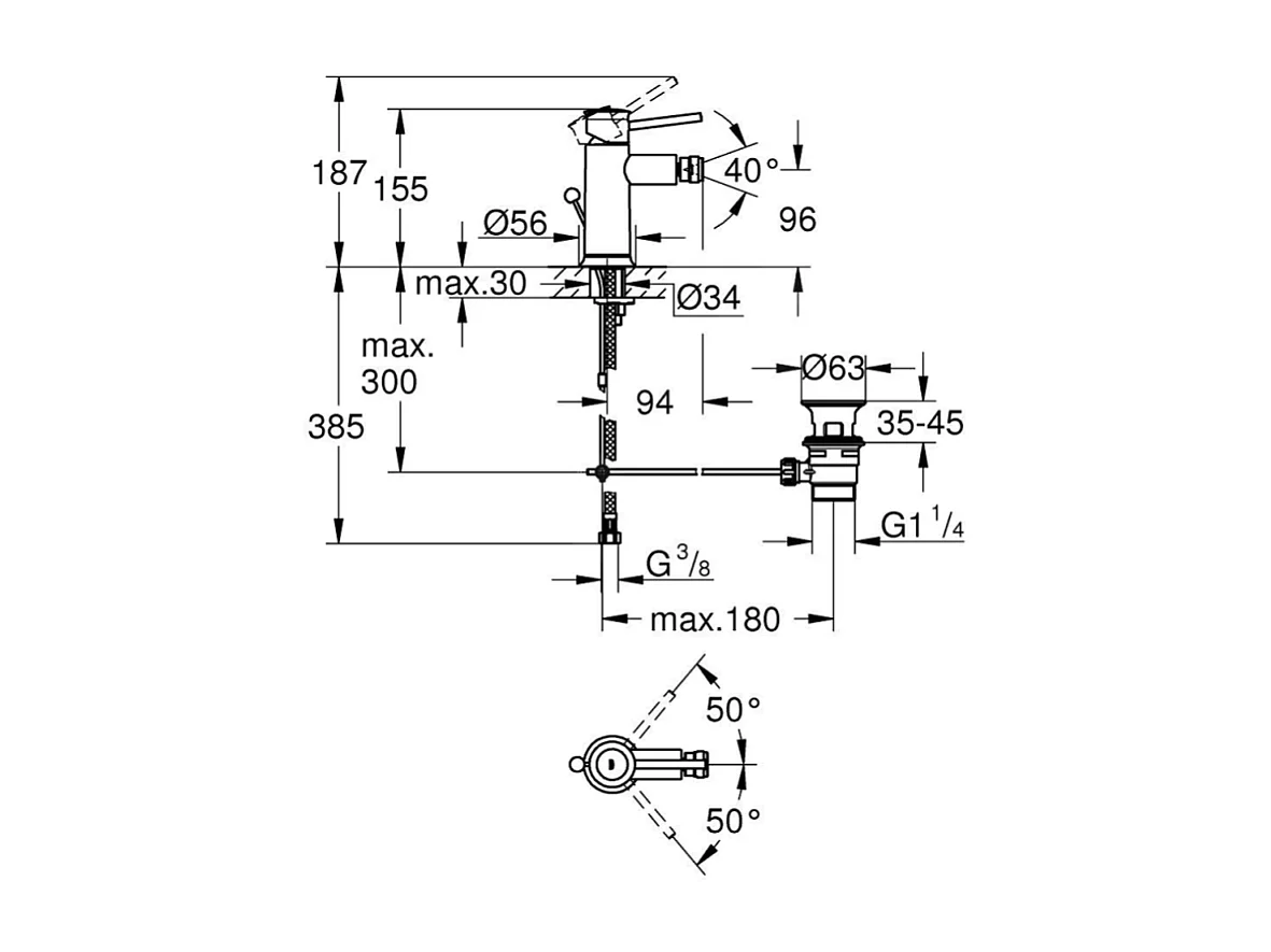 Mitigeur bidet avec vidage GROHE Start quickfix